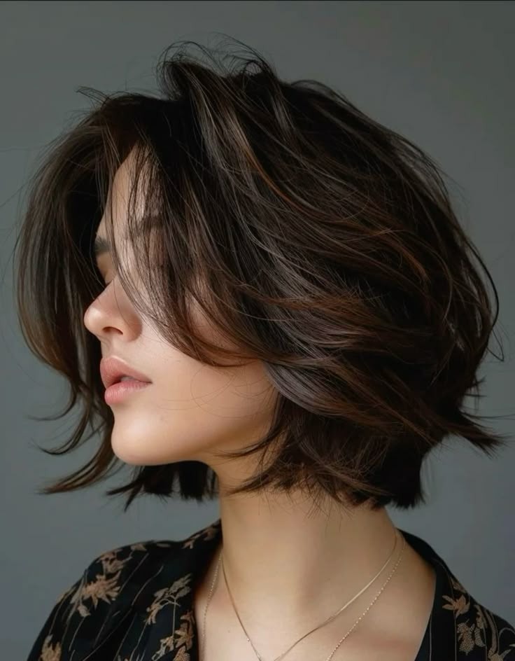 Wispy Curtain Bob in Mocha Brown