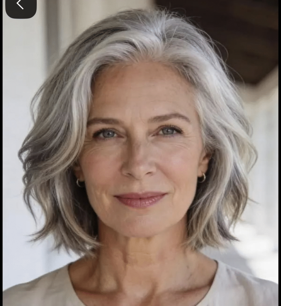 Shoulder-Length Gray Bob with Side Part