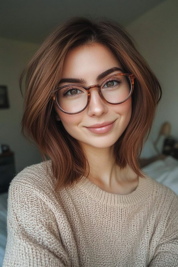  Soft Layered Bob in Chestnut Brown