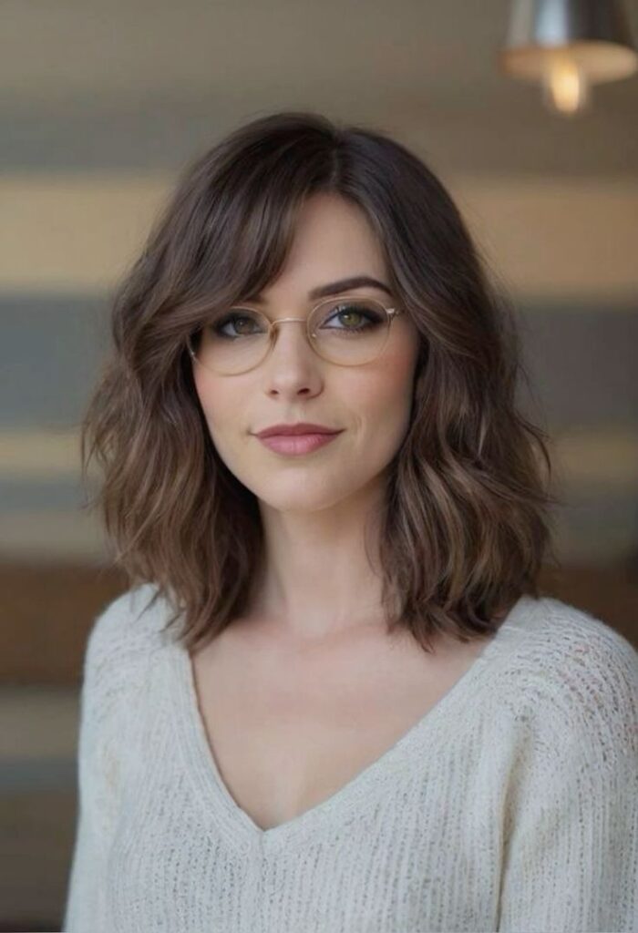 Side-Swept Bangs with Caramel Accents