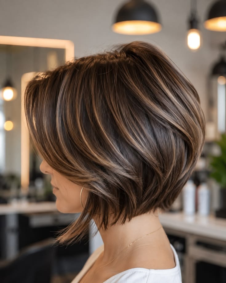 Textured Brunette Bob with Highlights