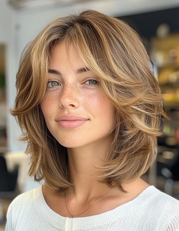Feathered Caramel Bob