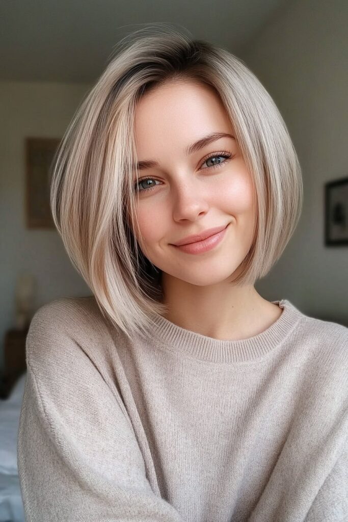 Softly Layered Ash Blonde Bob