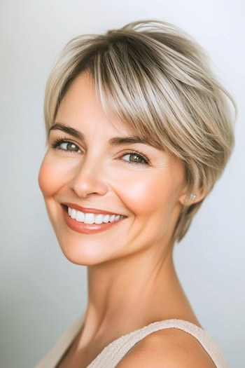 Side-Swept Pixie with Silver Blonde Tones