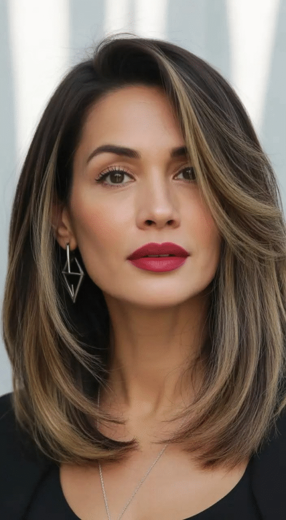  Layered Lob with Face-Framing Highlights