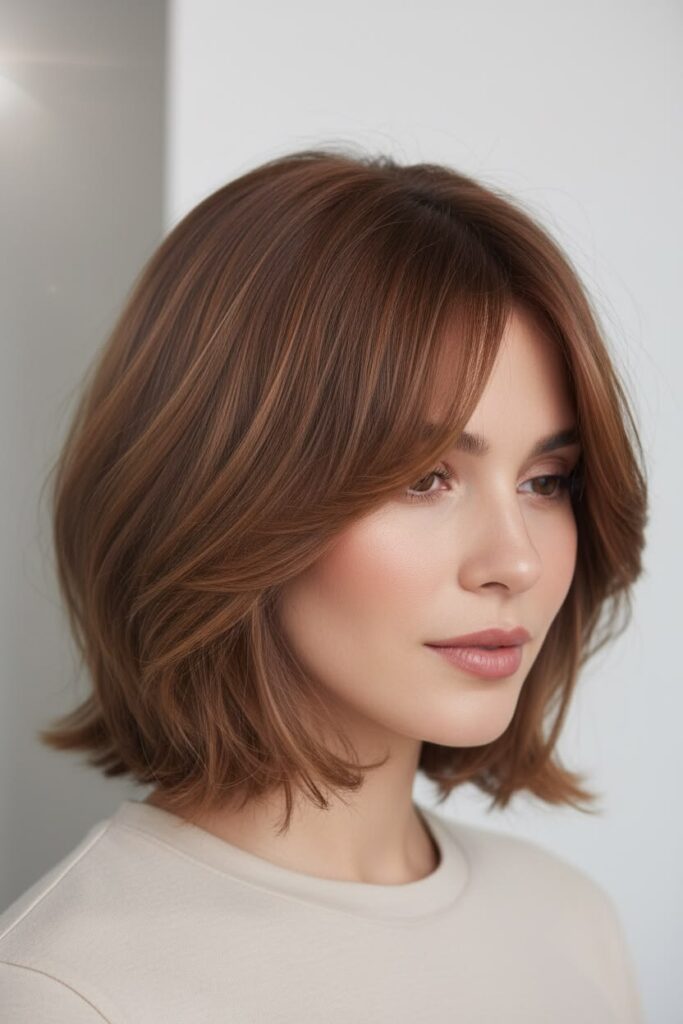 Softly Layered Chestnut Bob