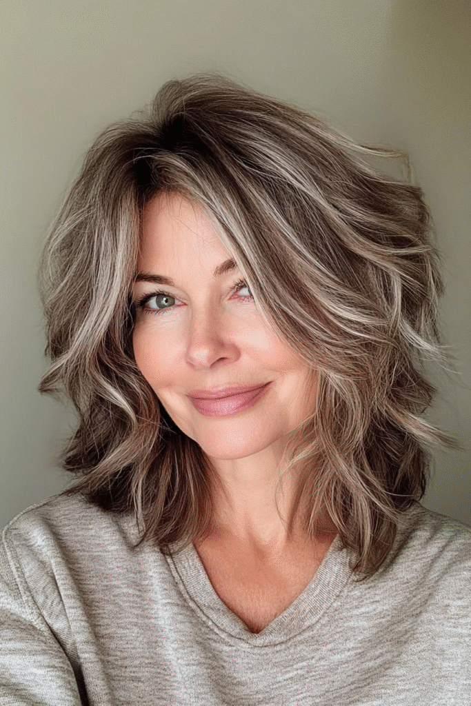 Wavy Shag with Ash Blonde Highlights