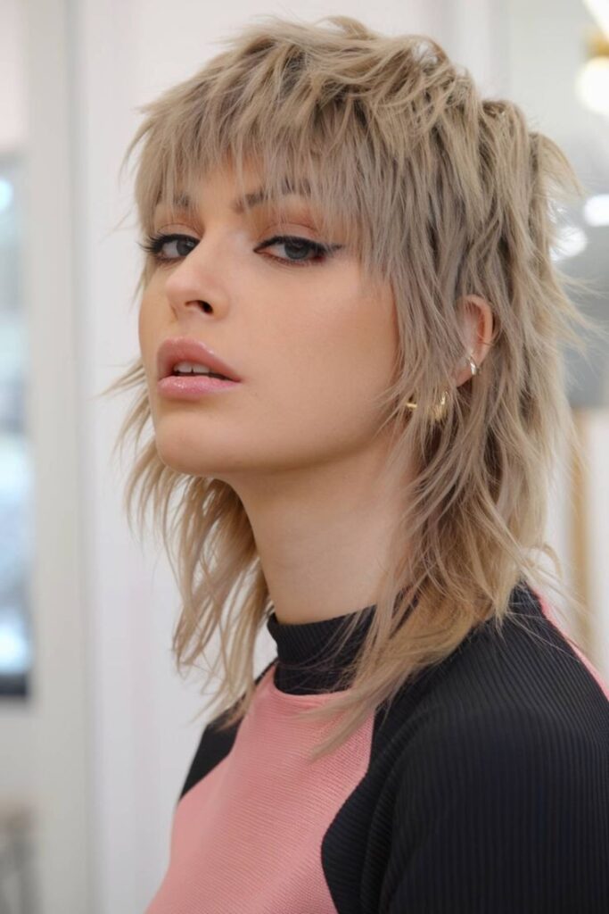 Shag Mullet Wolf Cut With Asymmetric Micro Bangs