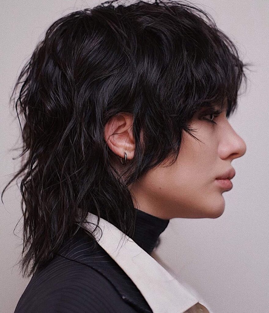 Black Shag Mullet Pixie Wolf Cut With Bangs