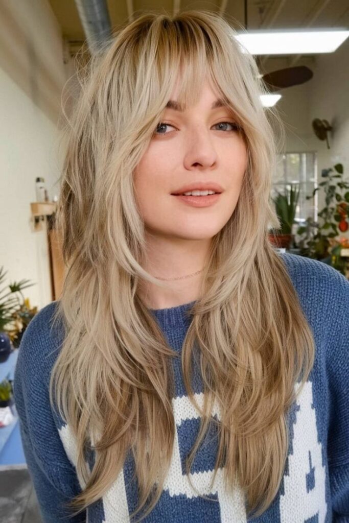 70’s Shaggy Wolf Cut With Curtain Bangs for Straight Hair