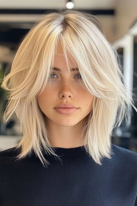 Platinum Blonde Tousled Short Bob with Curtain Bangs