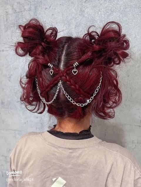 Dark Hair with Crimson Space Buns