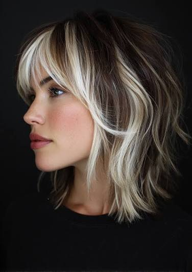 Wavy Bob with Face-Framing Platinum Pieces