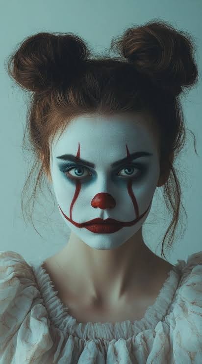 Simple Double Buns with Clown Makeup