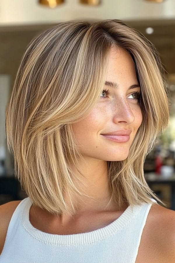 Airy Layered Bob with Sandy Blonde Tones