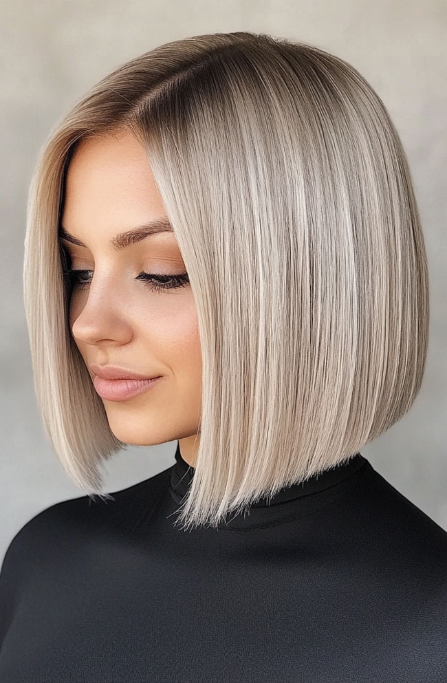 Blunt-Cut Bob with Champagne Blonde Color Melt