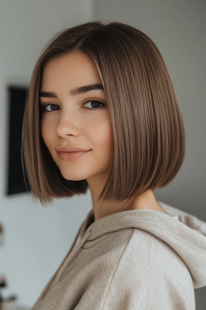 Blunt Medium Bob with Ash Brown Gloss