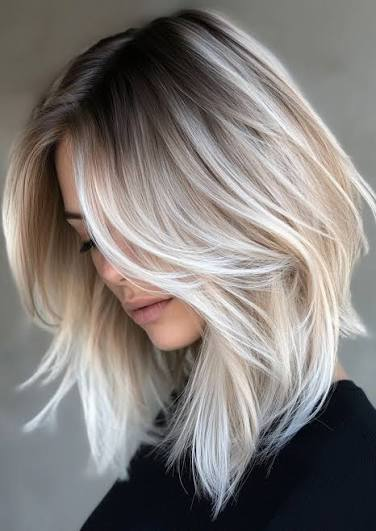 Shoulder-Length Layers with Ashy Platinum Blonde