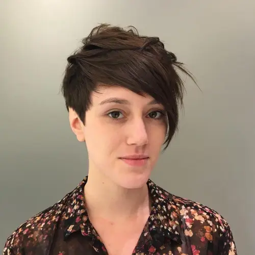 Asymmetrical Pixie in Natural Brunette