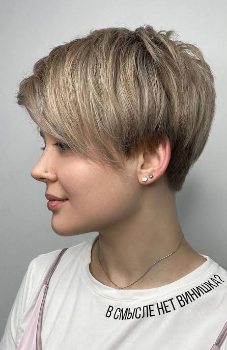 Wavy Pixie with Side-Parted Bangs in Ash Brown