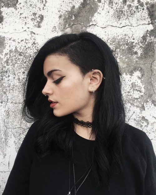 Medium Straight Side-Shaved Black Hair