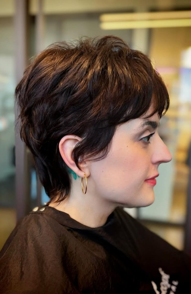 Soft Layered Pixie in Dark Brown