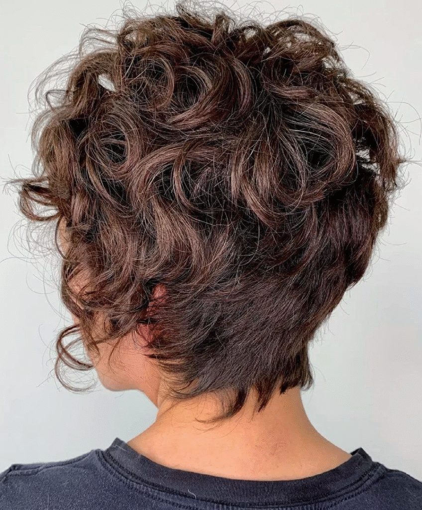 Curly Pixie with Short Bangs in Deep Cocoa Brown