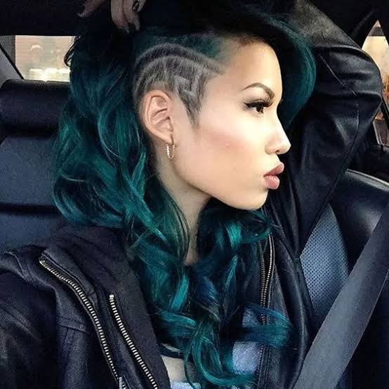 Side-Shaved Long Teal Hair