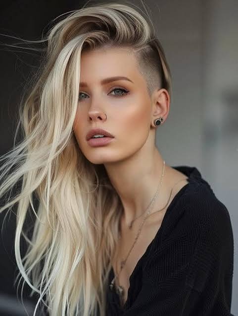 Long Blonde Side-Shaved Hairstyle