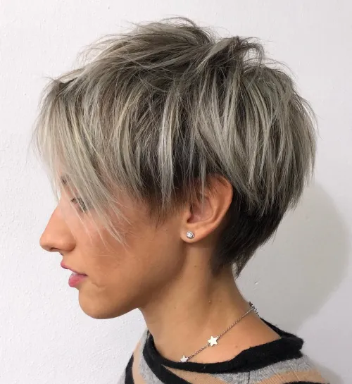 Textured Pixie with Silver Ash Highlights