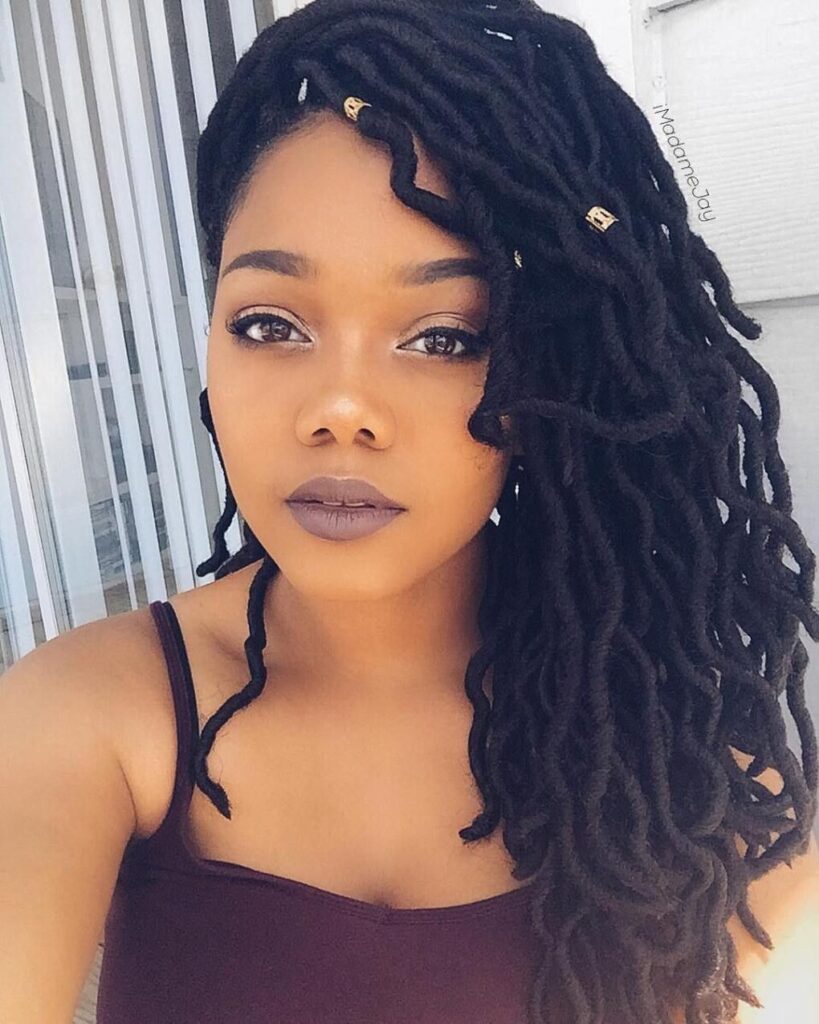 Side Swept Faux Locs with Beads