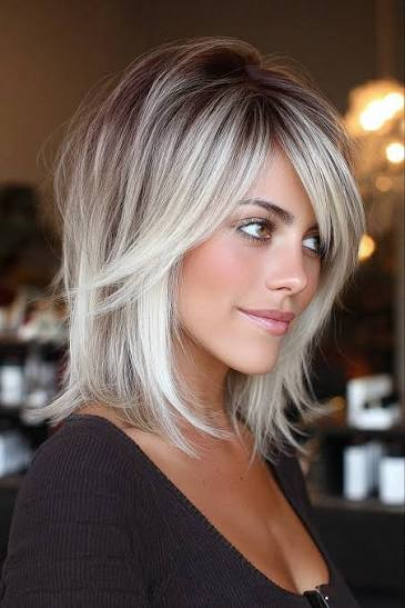 Soft Layered Bob for Thin Hair in Platinum Blonde