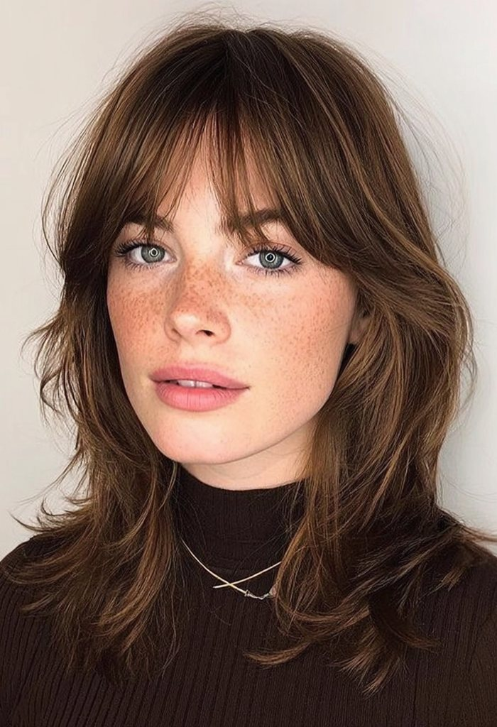 Layered Crop for an Oval Face in Soft Chestnut