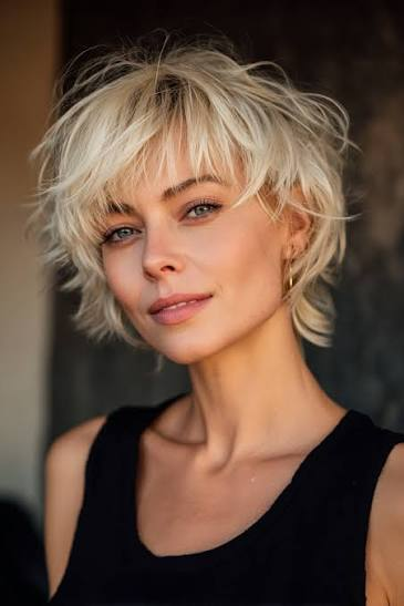 Shaggy Pixie with Ash Blonde Hue