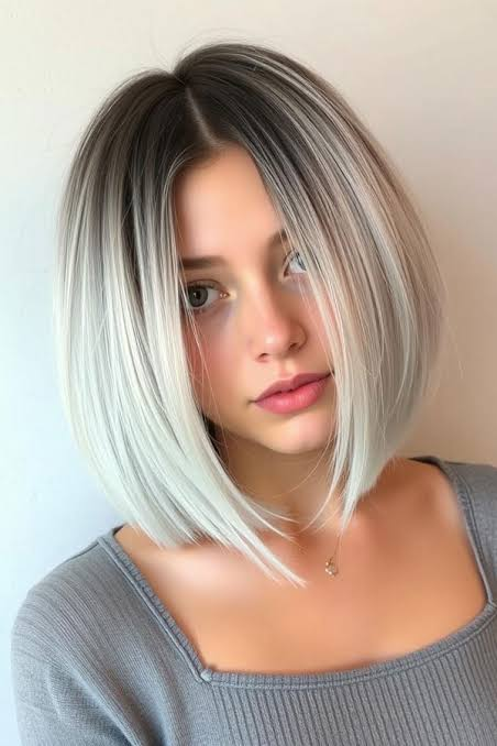 Stacked Bob with Platinum Glow