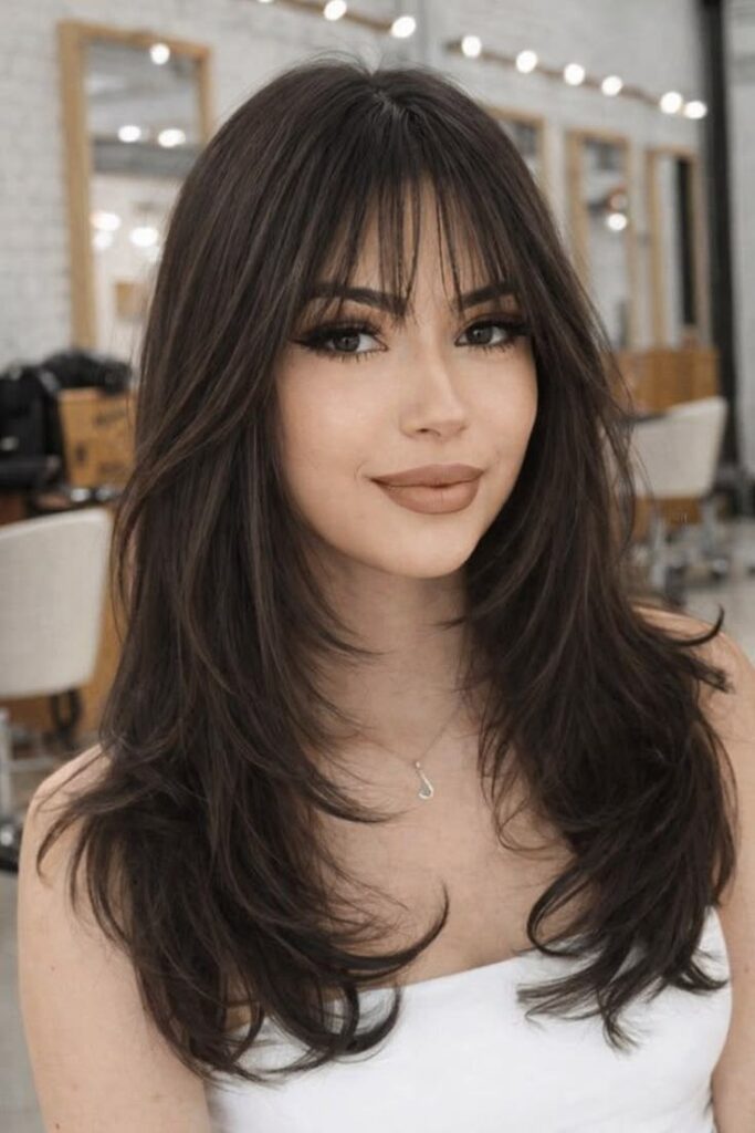 Layered Long Hair with Wispy Bangs