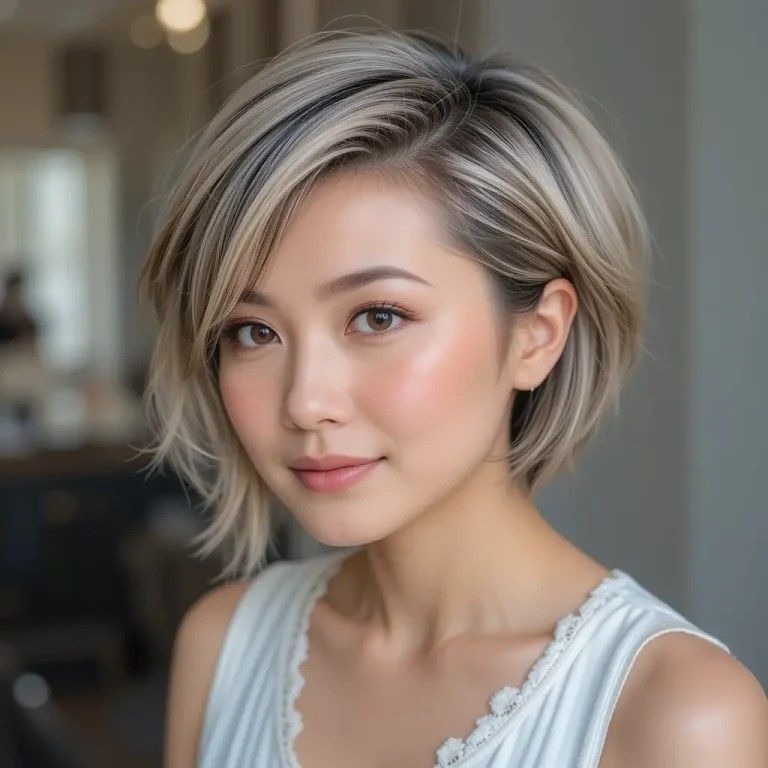 Sleek Silver Bob with Side Part