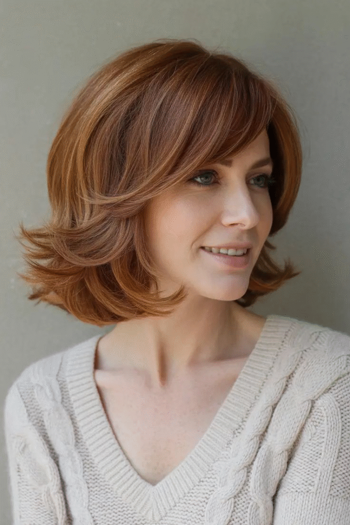 Feathered Bob in Chestnut Brown