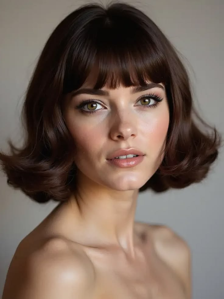 Classic Bob with Blunt Bangs in Glossy Espresso