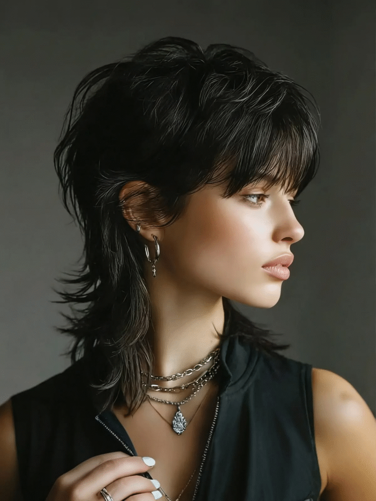 Layered Mullet with Full Bangs