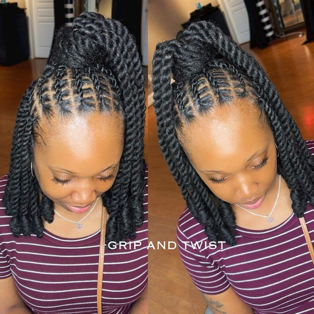 Locs Ponytail with Wrapped Braids