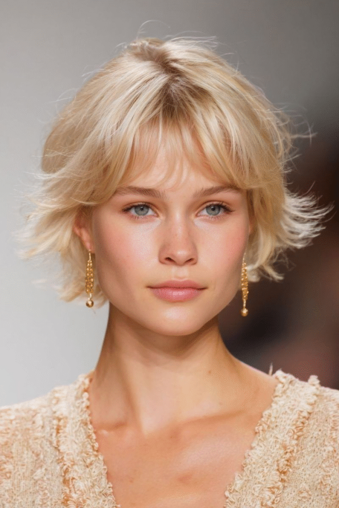 Choppy Pixie with Micro Bangs in Platinum Blonde