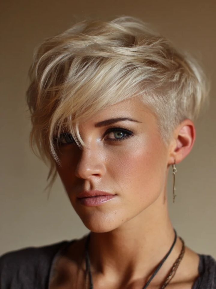 Side-Swept Pixie with Champagne Blonde