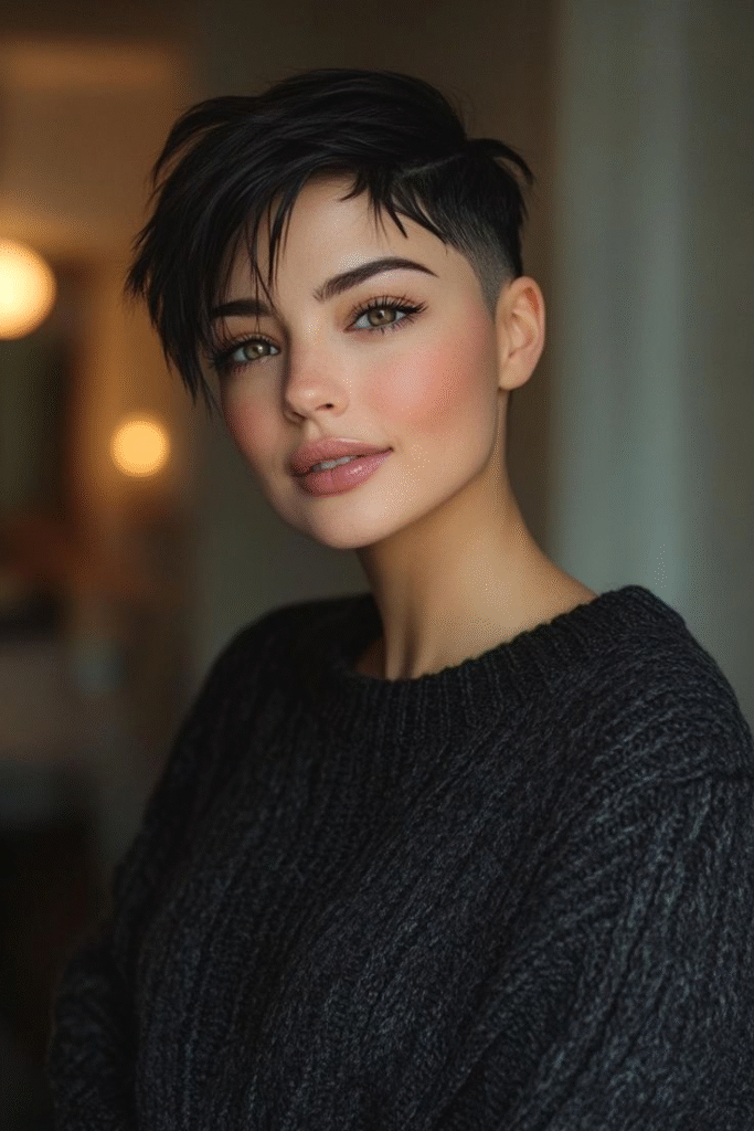 Edgy Undercut Pixie in Jet Black