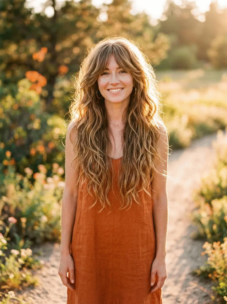 Soft Shag with Wispy Bangs in Chestnut Balayage