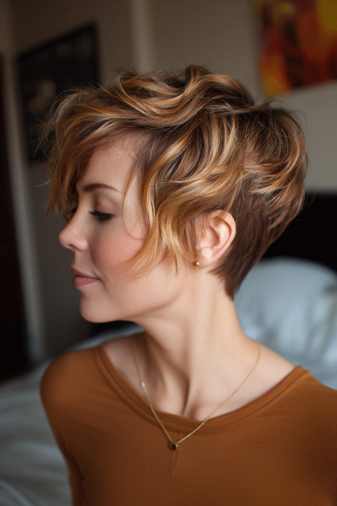 Tousled Pixie with Caramel Balayage
