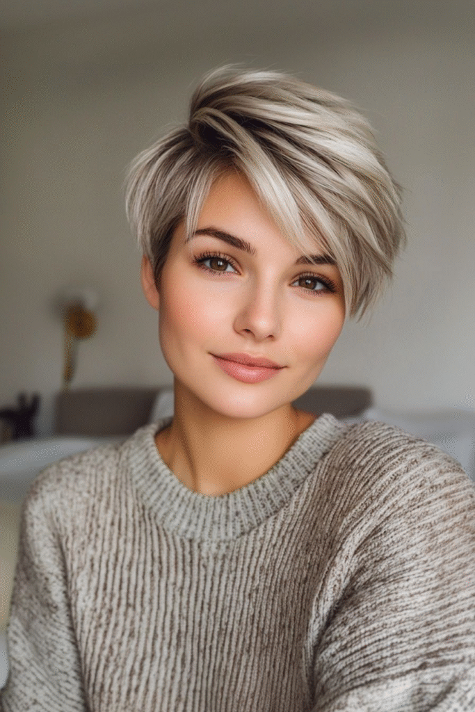 Textured Pixie with Ash Blonde Highlights