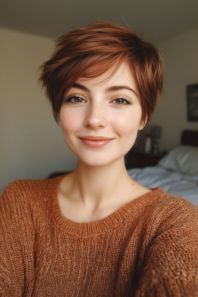 Cropped Pixie in Warm Chestnut Brown