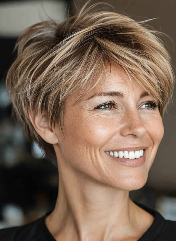 Feathered Pixie with Pearl Blonde Highlights