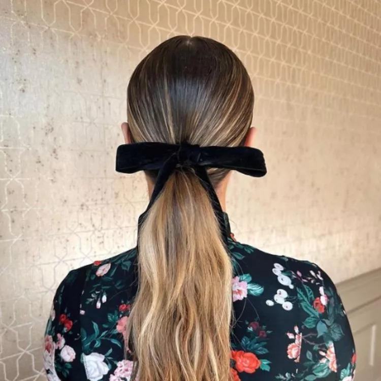 Low with Bows Slick Ponytail